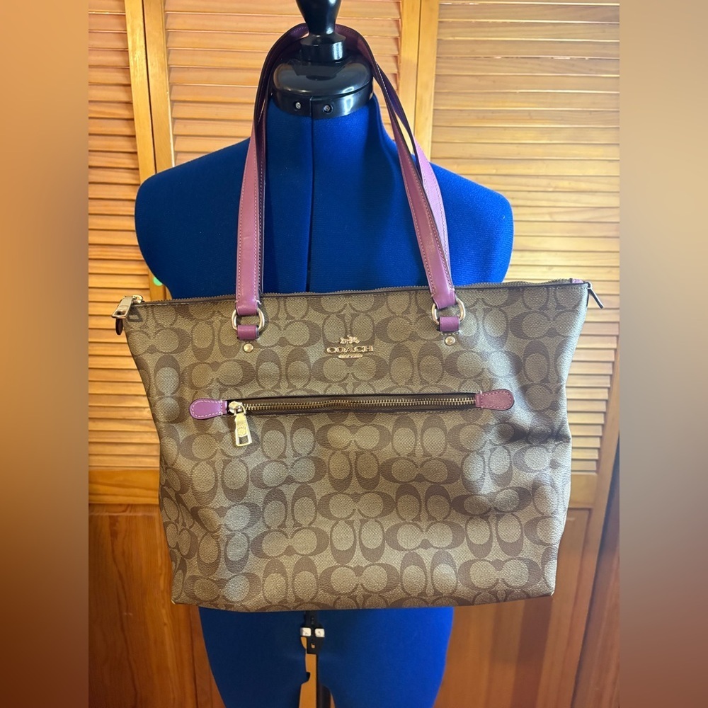Coach Brown and Purple Signature Tote - Picture 1 of 6